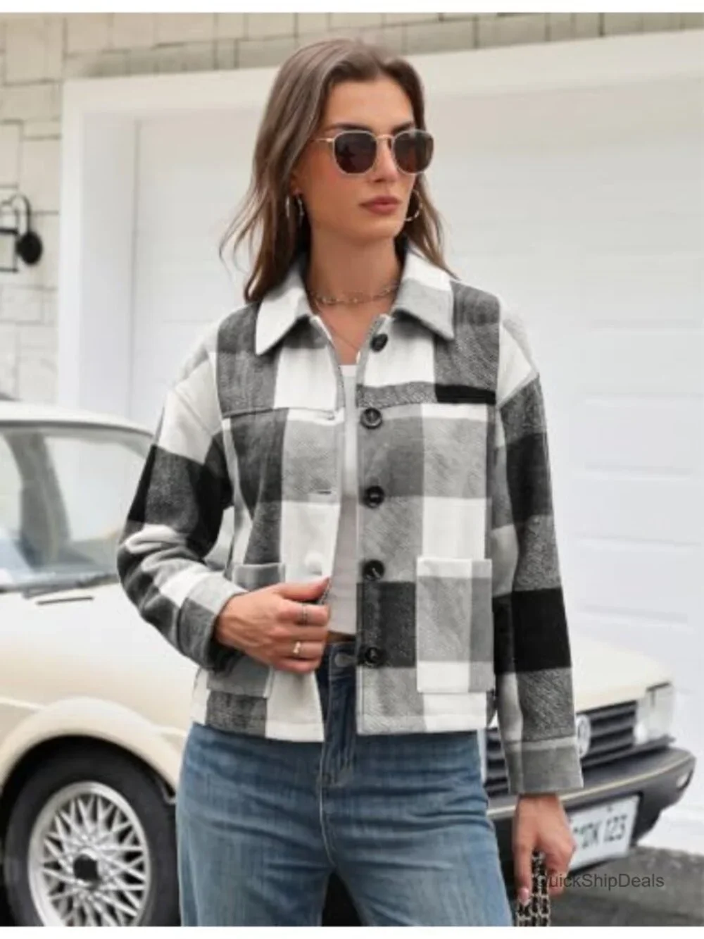 Flannel Cropped Plaid Shacket Jacket Button Down Fall